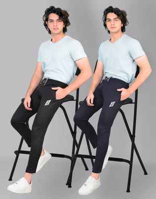 Malakar Solid Men Black, Dark Blue Track Pants