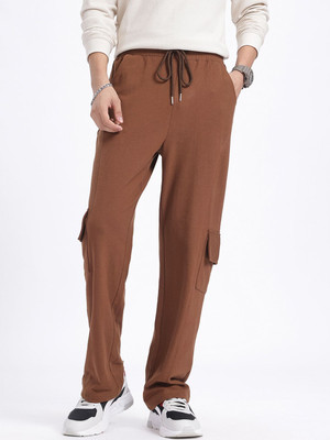 Glitchez Solid Men Brown Track Pants