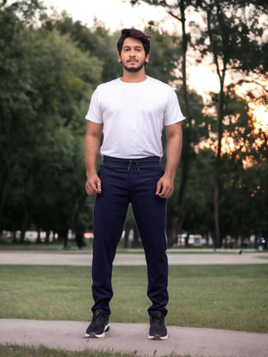 fithub Solid Men Blue Track Pants