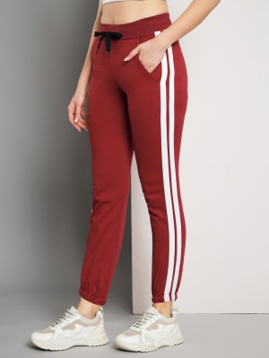 Q-Rious Striped Women Maroon Track Pants