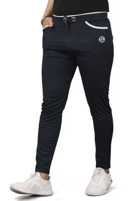 SilkGrid Solid Men Black Track Pants