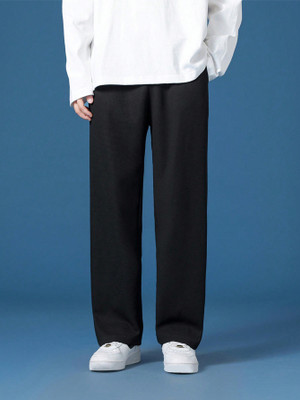 Paralians Solid Men Black Track Pants