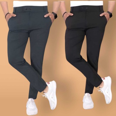 MAANU Solid Men Black Track Pants