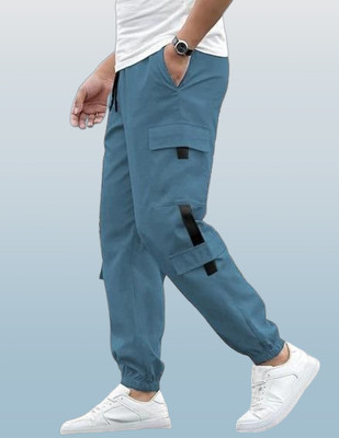 Kesaria Textile Solid Men Light Blue Track Pants