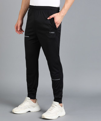 YUNEK Solid Men Black Track Pants