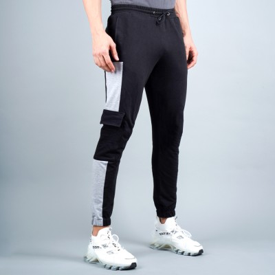 RapidBox Colorblock Men Black Track Pants