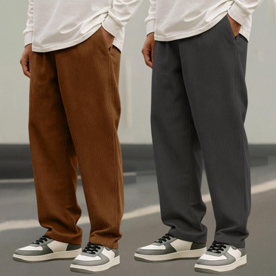 FABFLEE Self Design Men Brown, Grey Track Pants