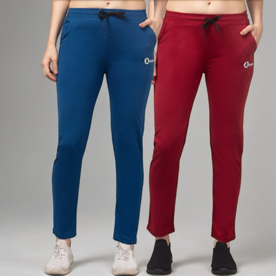 Unique Look Solid, Self Design Women Dark Blue, Maroon Track Pants
