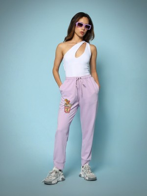 BEWAKOOF Printed Women Purple Track Pants