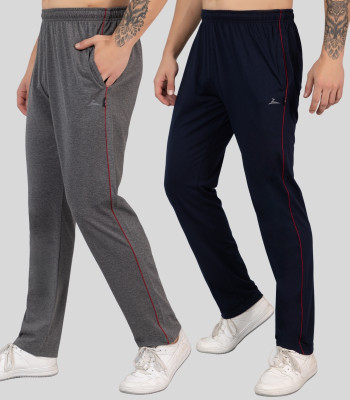 Zeffit Solid Men Grey, Dark Blue Track Pants