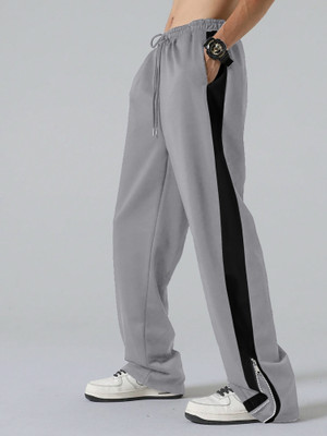 Jump Cuts Striped Men Grey Track Pants