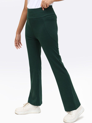 BlissClub Solid Women Green Track Pants