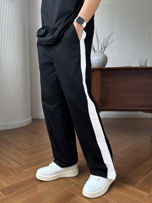 Flycollection Striped Men Black Track Pants