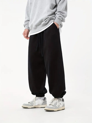 Dockstreet Solid Men Black Track Pants