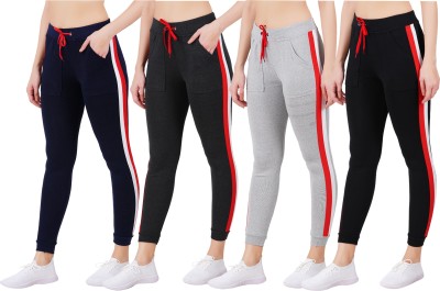 Just Live Fashion Striped Women Black, Silver, Grey, Dark Blue Track Pants