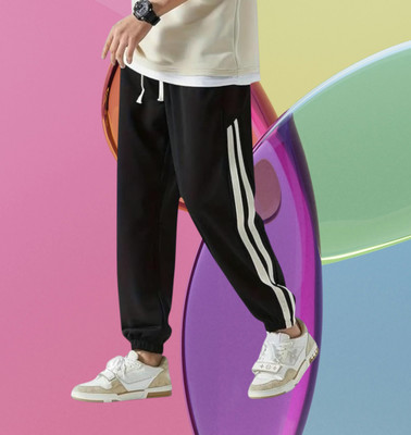 Style Sizzle Striped Men Black Track Pants