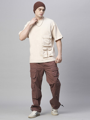 Pronk Solid Men Maroon Track Pants
