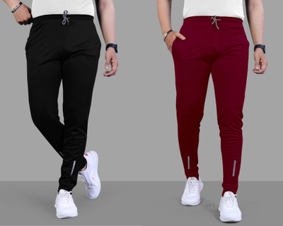 Z-DEVIL Solid Men Black, Maroon Track Pants