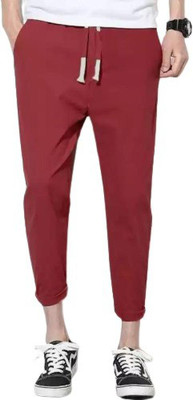 zplus Solid Men Maroon Track Pants