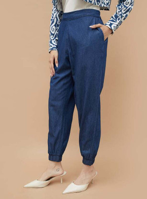 Colour Me by Melange Solid Women Blue Track Pants