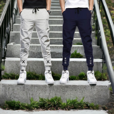 FUKUSO Solid Men Dark Blue, Grey Track Pants