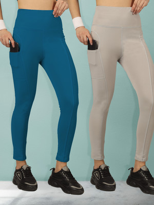 BEYOGINI Solid Women Blue, Grey Tights