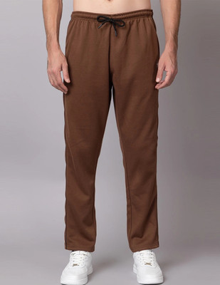 YHA Solid Men Brown Track Pants