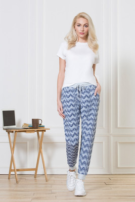 VAN HEUSEN Athleisure 4 Way Stretch And Functional Pocket Printed Women Blue Track Pants