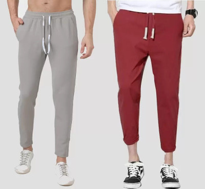 Retailmart Solid Men Grey, Maroon Track Pants