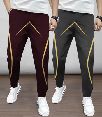 TRIPR Printed Men Maroon, Grey Track Pants