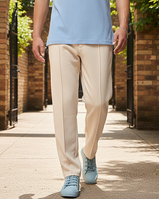 BEWAKOOF Solid Men Beige Track Pants