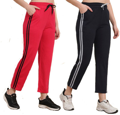 Trendy World Striped Women Black, Red Track Pants