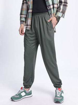 Glitchez Self Design Men Green Track Pants