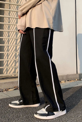 LOTHRIC Self Design Men Black Track Pants