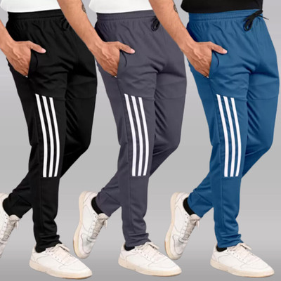 CLOWZED Striped Men Black, Grey, Light Blue Track Pants