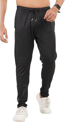 24 Street Solid Men Black Track Pants