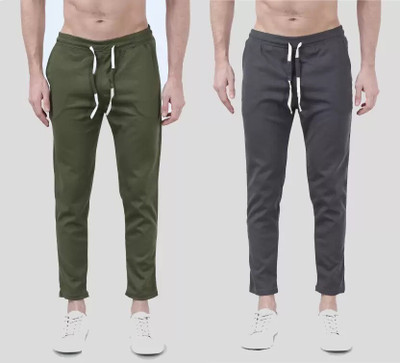 Trandone Solid Men Olive, Grey Track Pants
