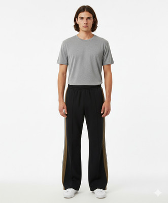 RSE COLLECTION Striped Men Black Track Pants