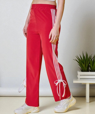 SQEW Striped Women Red Track Pants