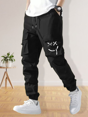 Jump Cuts Printed Men Black Track Pants