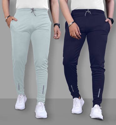 Fovo Solid Men Grey, Dark Blue Track Pants