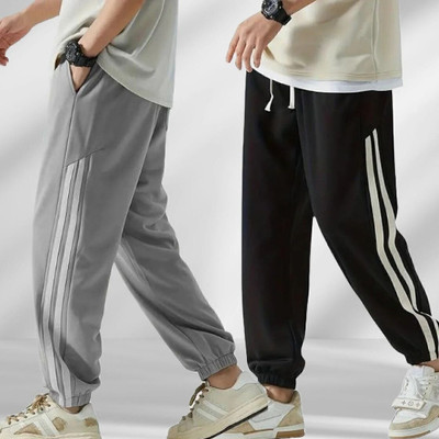 METRONAUT Striped Men Black, Grey Track Pants