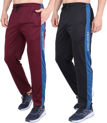 RiverHill Striped Men Black, Maroon Track Pants