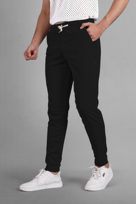 Septem Solid Men Black Track Pants