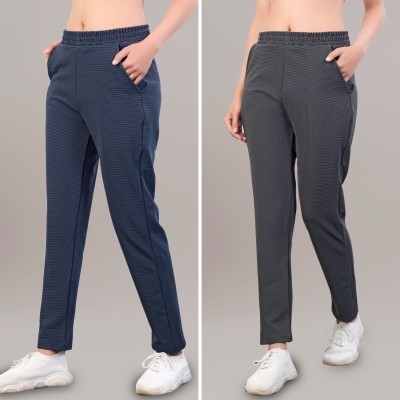 leewan Solid Women Dark Blue, Grey Track Pants