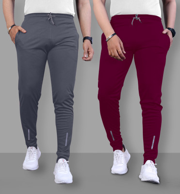 Pink Formal Solid Men Maroon, Grey Track Pants
