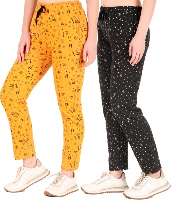 Kavya Retail Printed Women Yellow, Black Track Pants