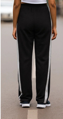 CLOTHINK India Solid, Striped Women Black Track Pants