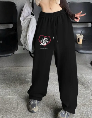 LUGRANTHA Graphic Print Women Black Track Pants