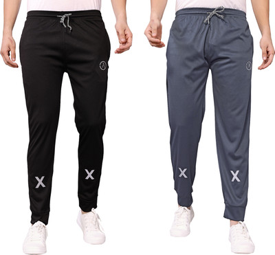Anand Self Design Men Black, Grey Track Pants